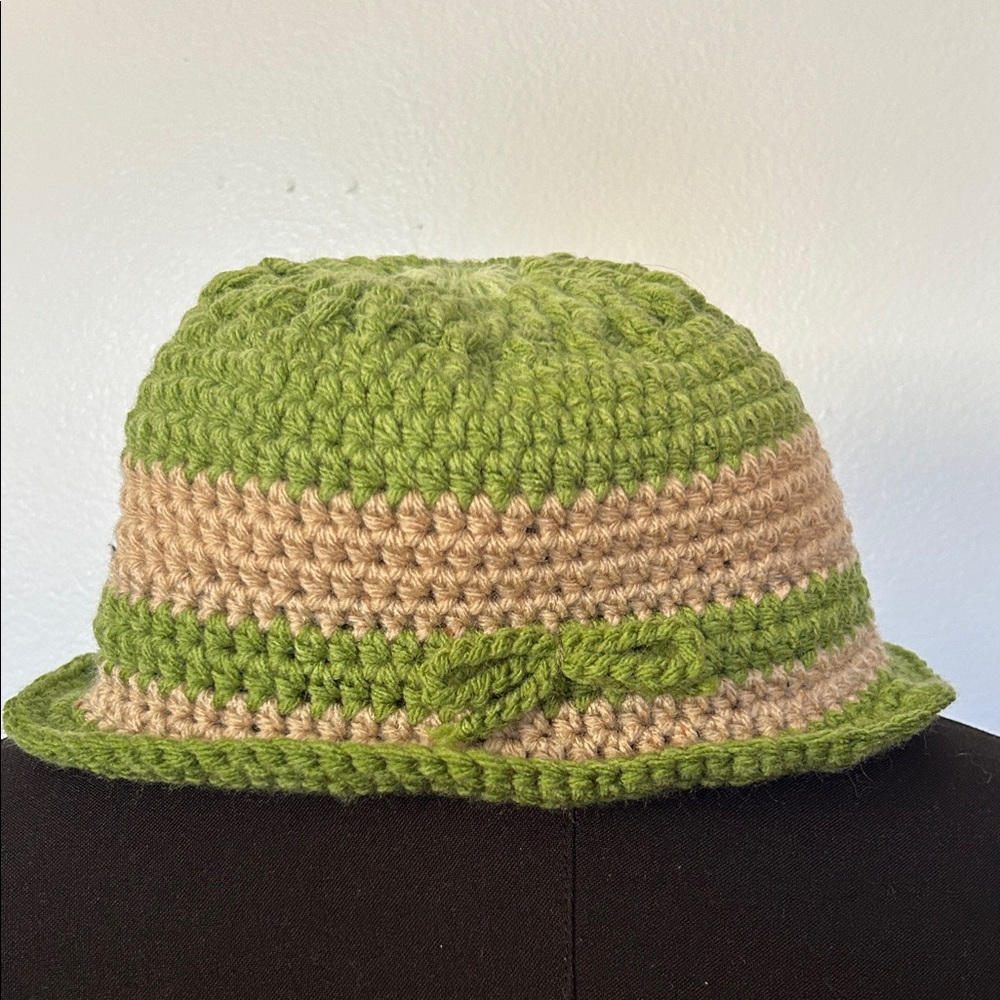 Green and Tan Crochet Women's Hat